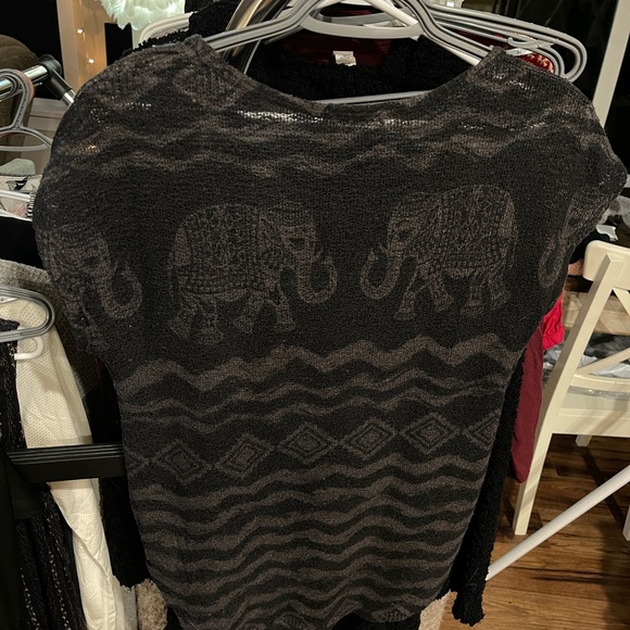 Black Sheer Elephant Pattern Top - Picture 4 of 5